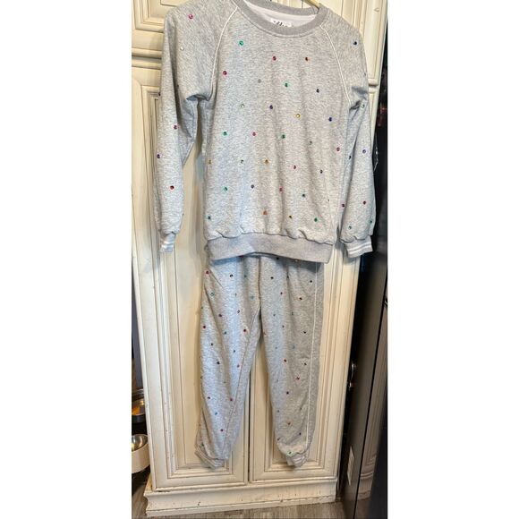 Lola The Boys Girl's Rhinestone Embellished Sweatshirt & Pants Set Gray Size 12 - Picture 2 of 15